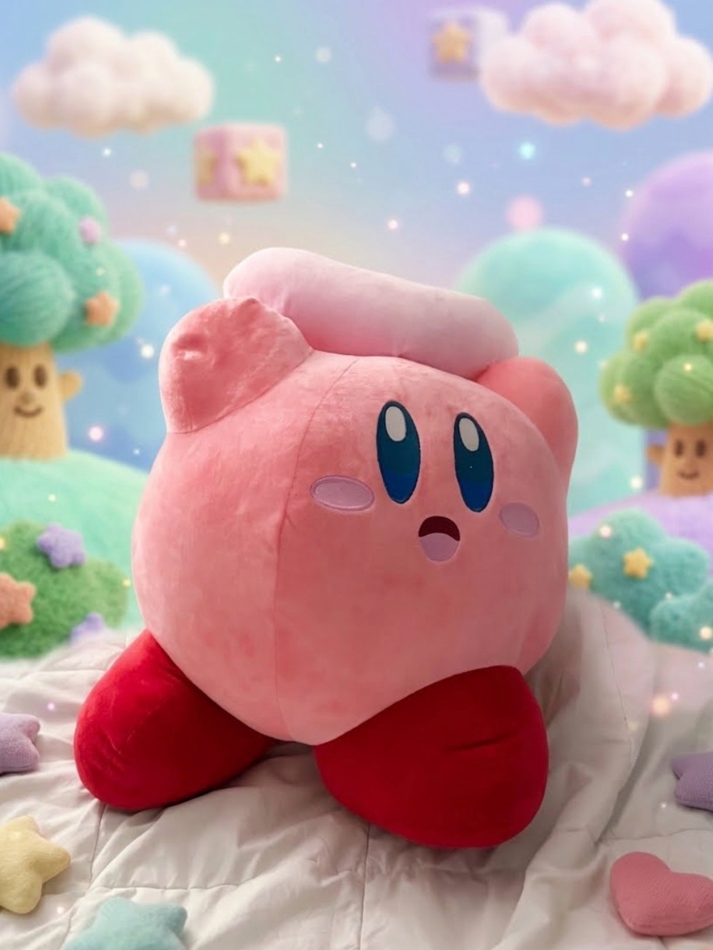 Kirby Plush Stuffed Animal - Pink and Red Cute Character Toy